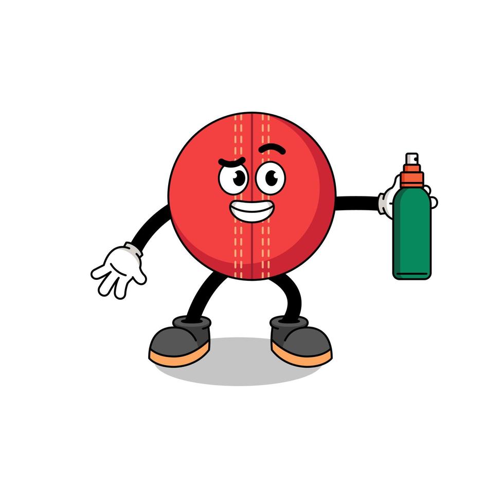 cricket ball illustration cartoon holding mosquito repellent vector