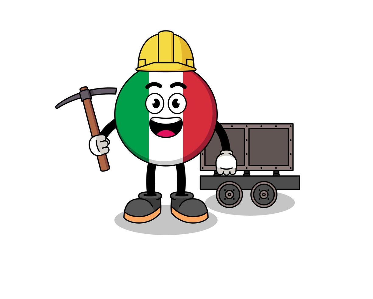 ilustración de la mascota del minero de la bandera de italia vector