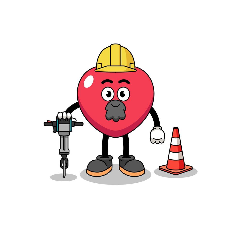 Character cartoon of love working on road construction vector