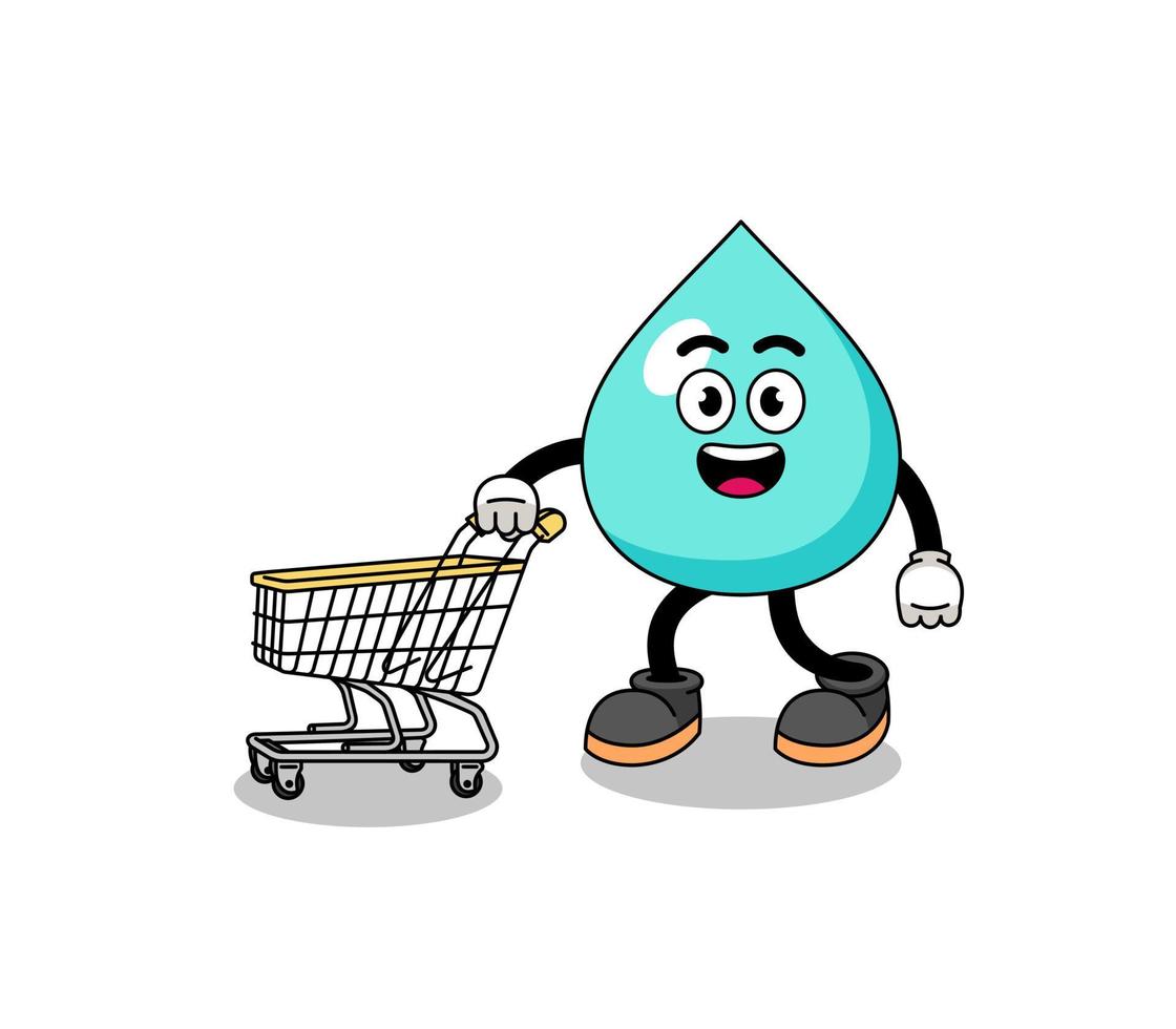 dibujos animados de agua sosteniendo un carrito de compras vector