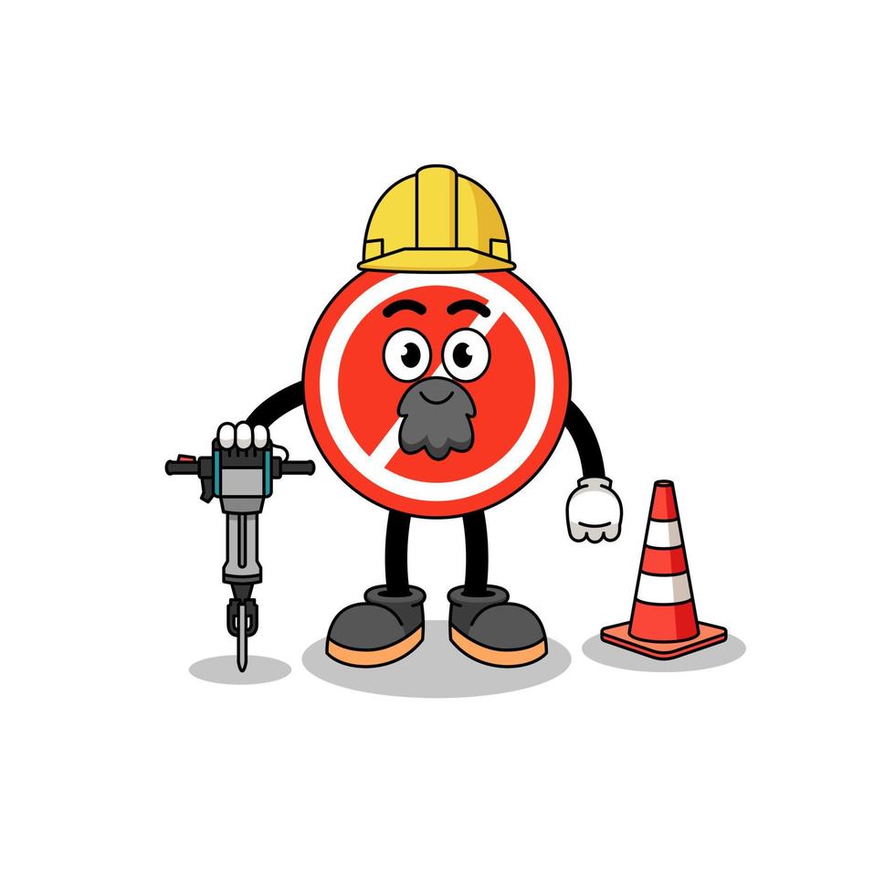 Character cartoon of stop sign working on road construction vector