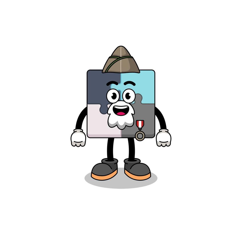 Character cartoon of jigsaw puzzle as a veteran vector