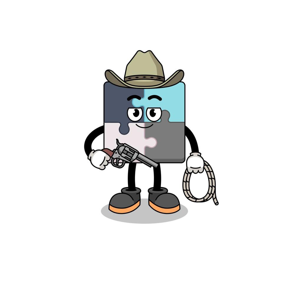 Character mascot of jigsaw puzzle as a cowboy vector