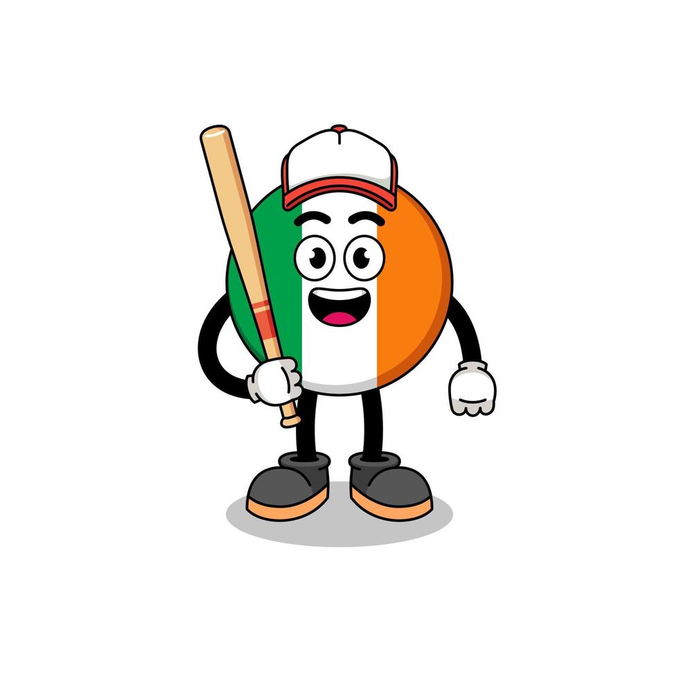 caricatura de la mascota de la bandera de irlanda como jugador de béisbol vector