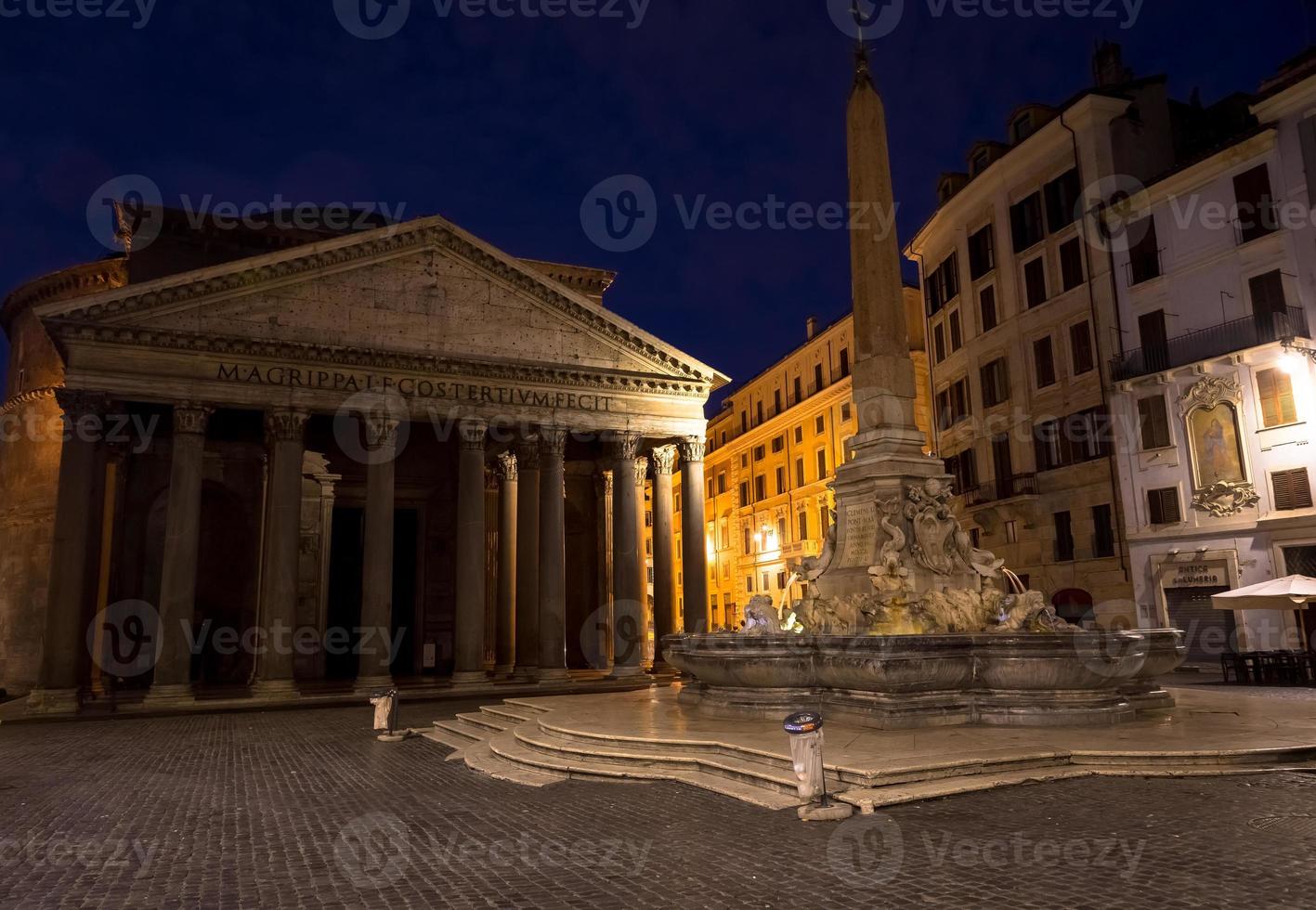 Illuminated Pantheon in Rome by night. One of the most famous historic landmark in Italy. photo