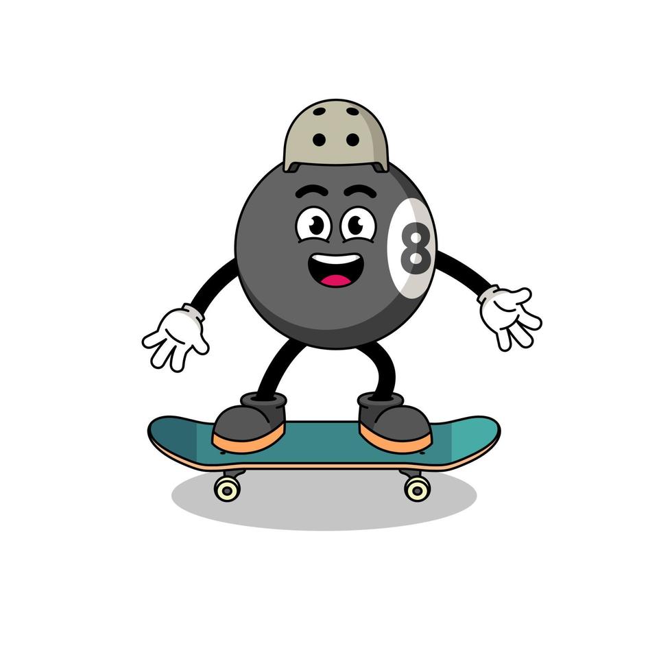 mascota de la bola de billar jugando una patineta vector