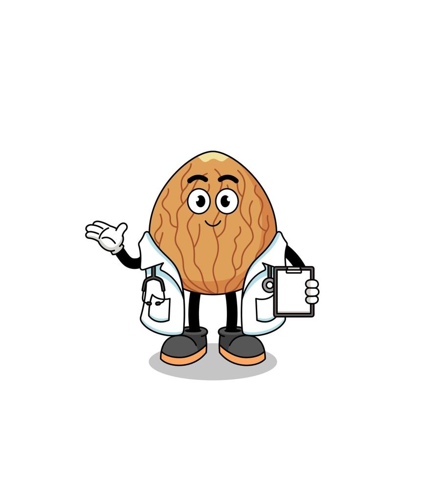 Cartoon mascot of almond doctor vector