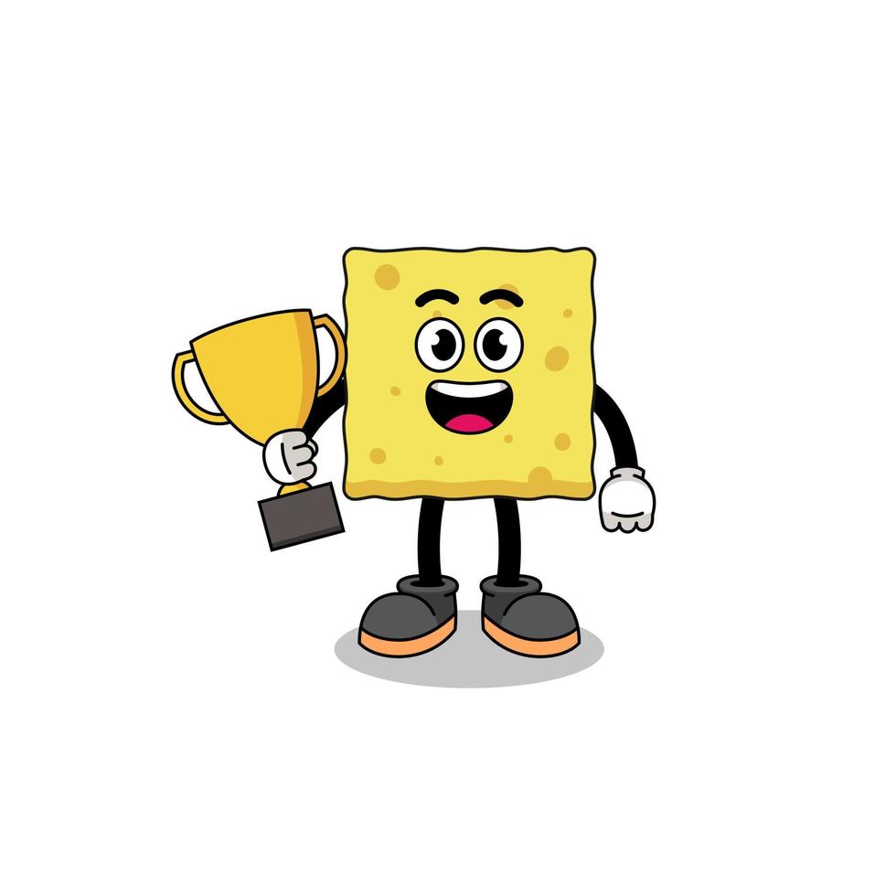 Cartoon mascot of sponge holding a trophy vector