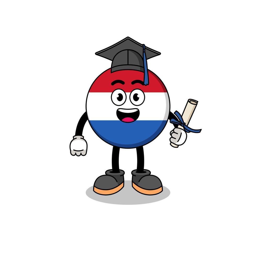 mascota de la bandera holandesa con pose de graduación vector