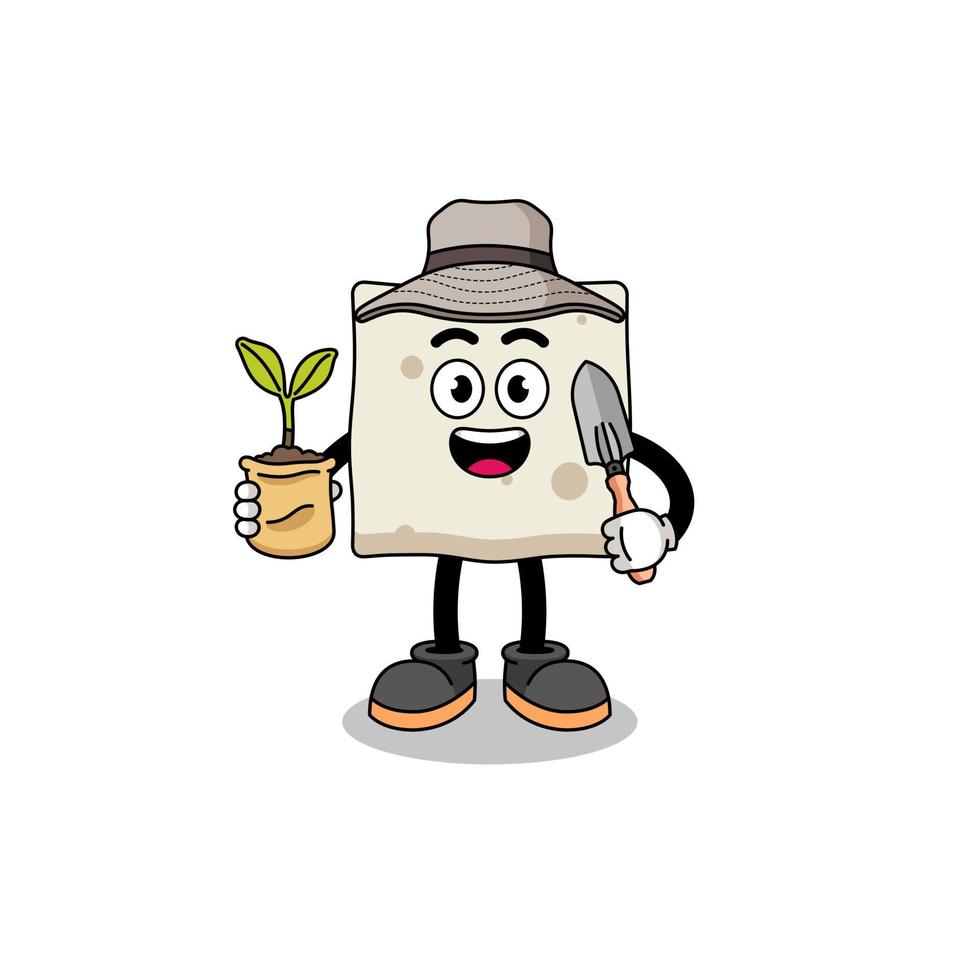 Illustration of tofu cartoon holding a plant seed vector