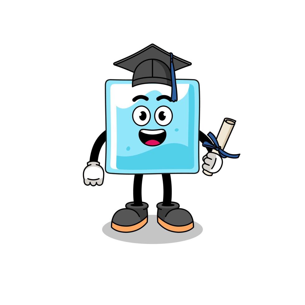 ice block mascot with graduation pose vector