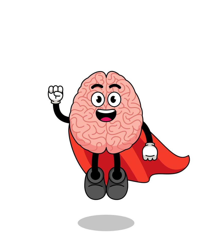 brain cartoon with flying superhero vector