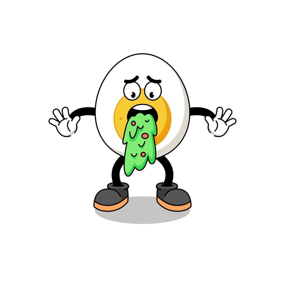 boiled egg mascot cartoon vomiting vector