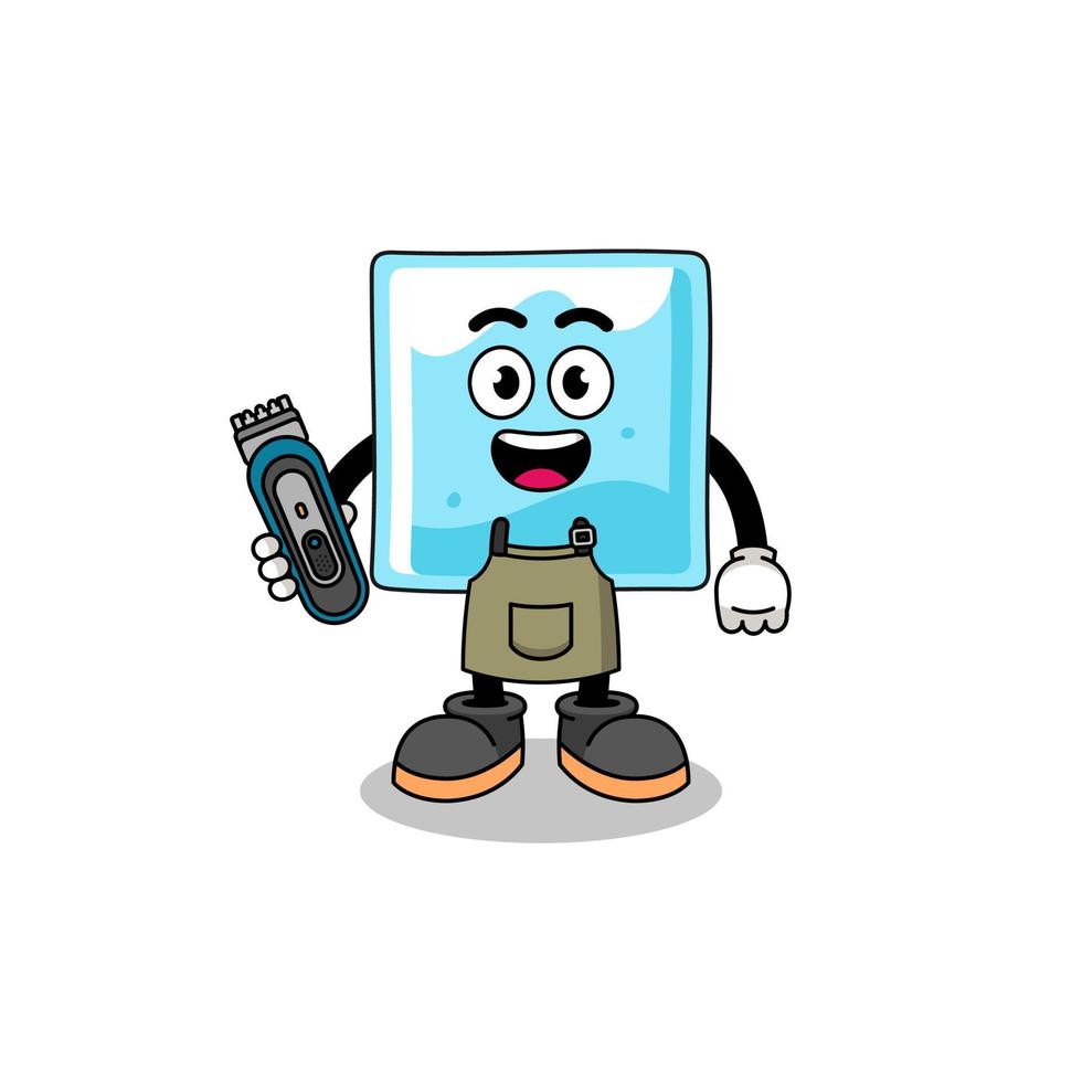 Cartoon Illustration of ice block as a barber man vector