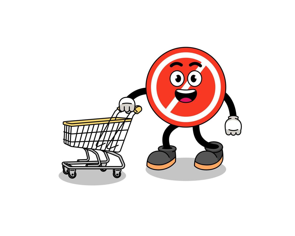 Cartoon of stop sign holding a shopping trolley vector