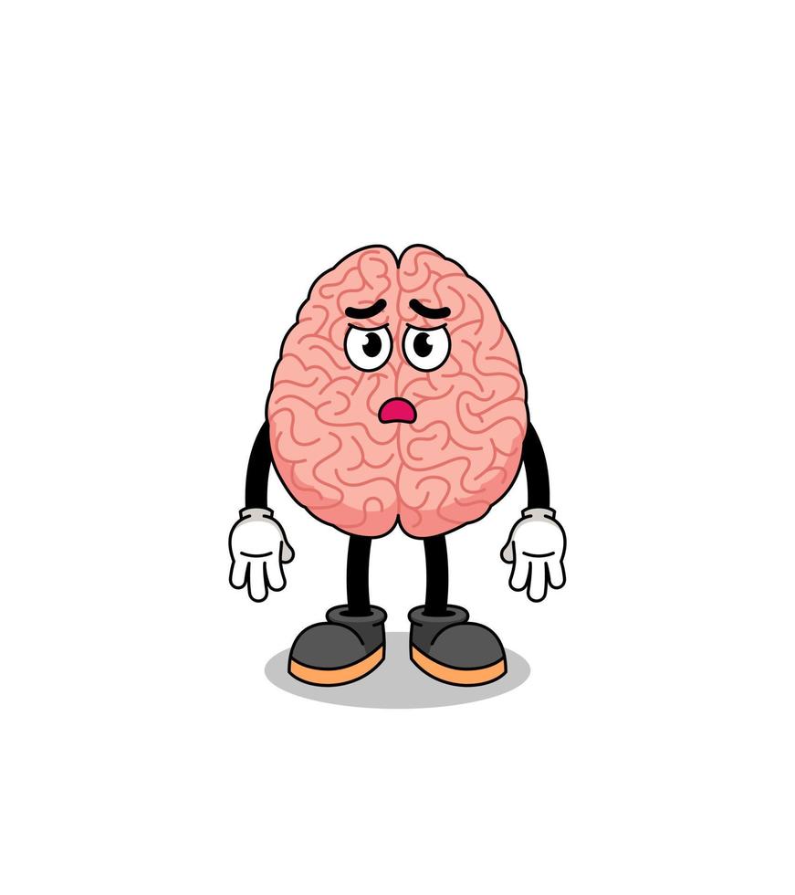 brain cartoon illustration with sad face vector