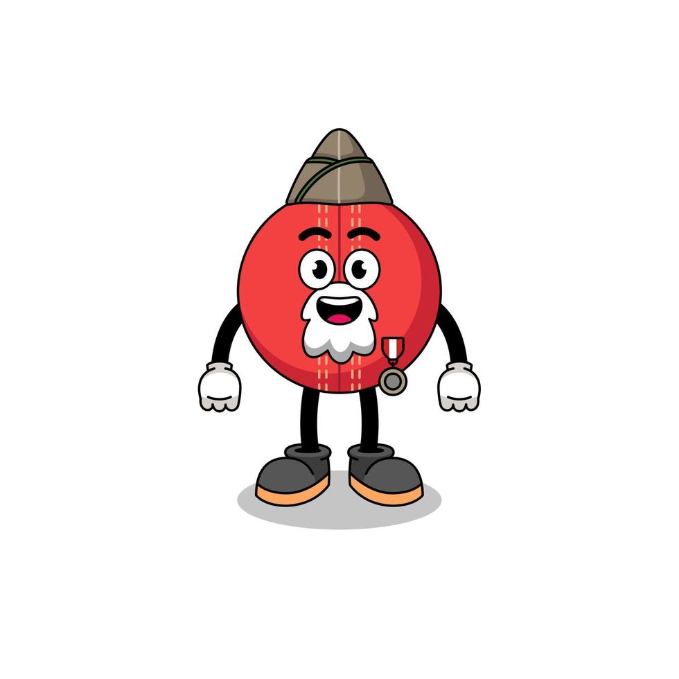 Character cartoon of cricket ball as a veteran vector