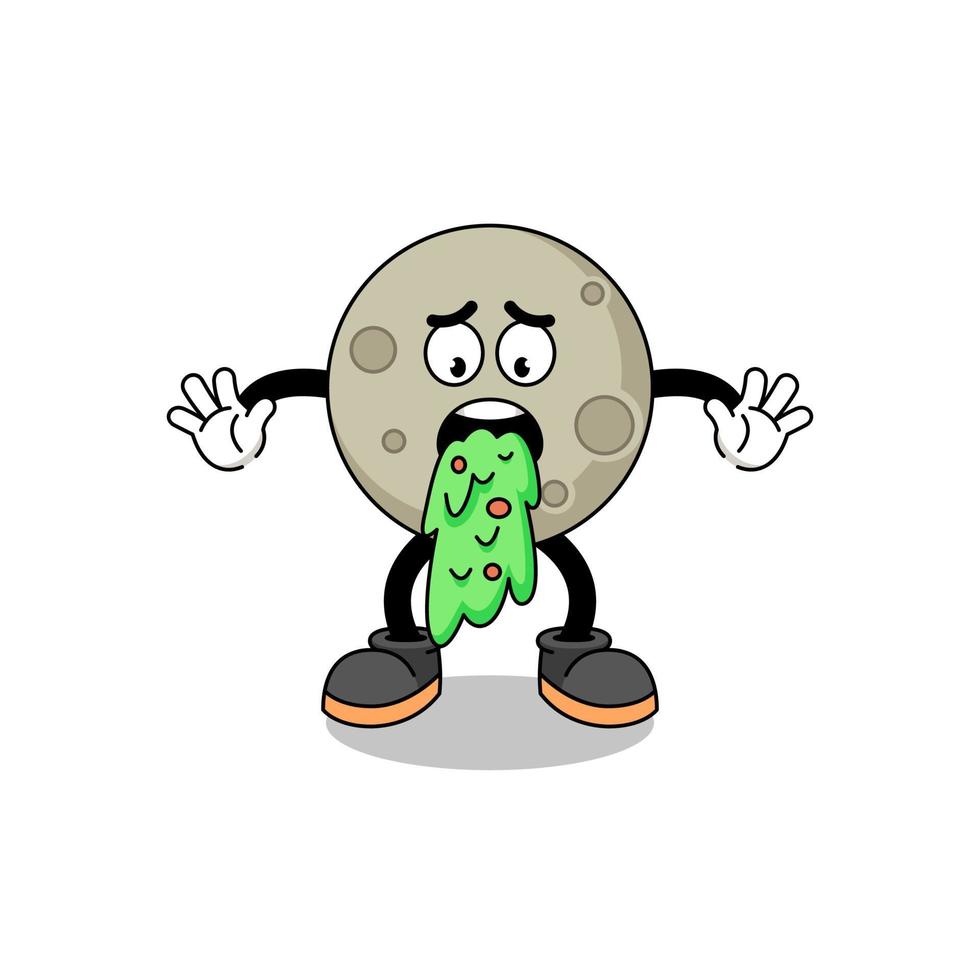 moon mascot cartoon vomiting vector