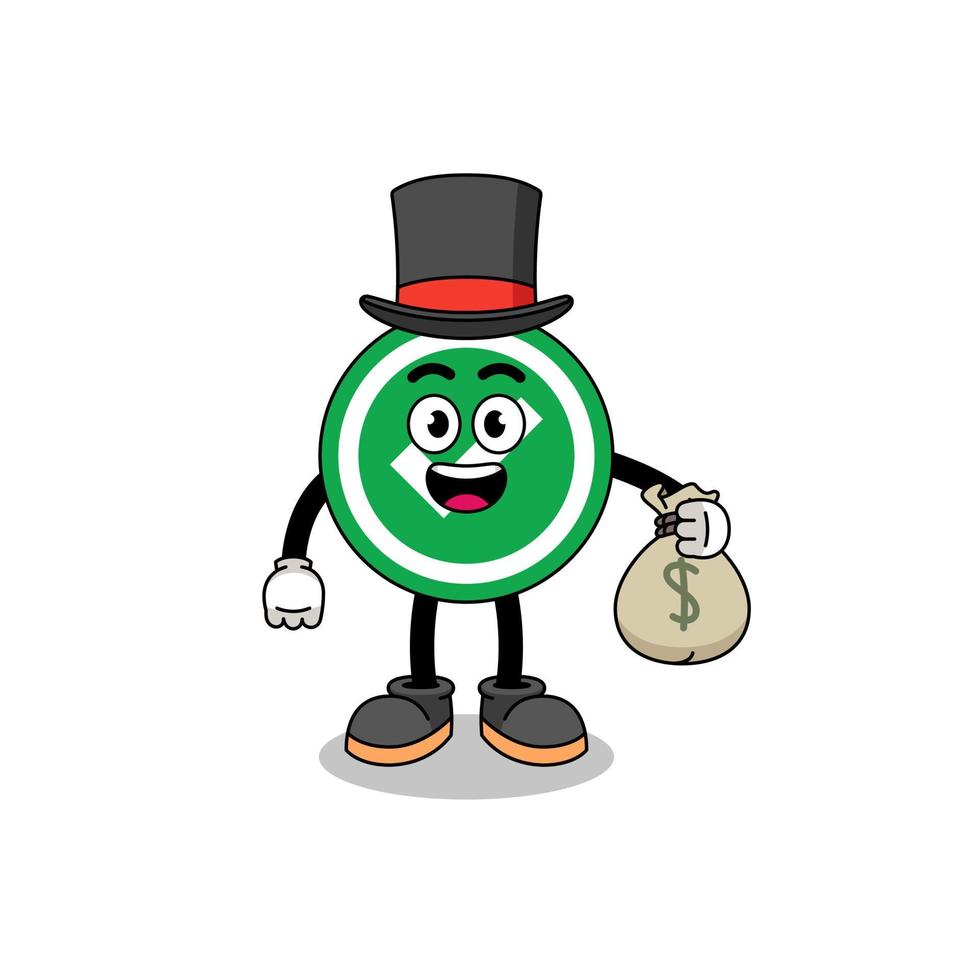 check mark mascot illustration rich man holding a money sack vector