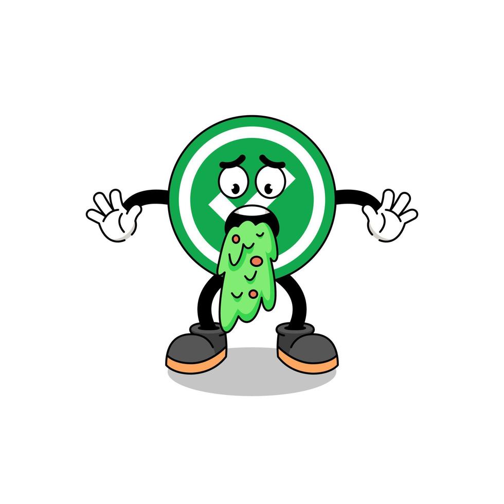 check mark mascot cartoon vomiting vector