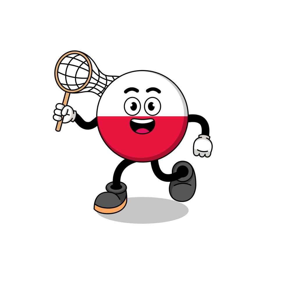 Cartoon of poland flag catching a butterfly vector