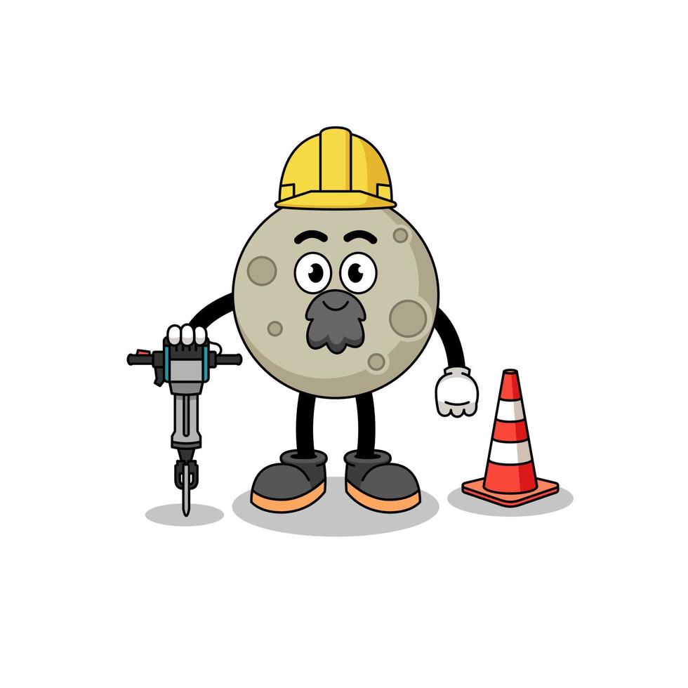 caricatura de personaje de luna trabajando en la construcción de carreteras vector
