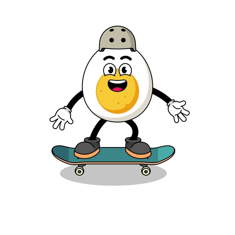 boiled egg mascot playing a skateboard vector