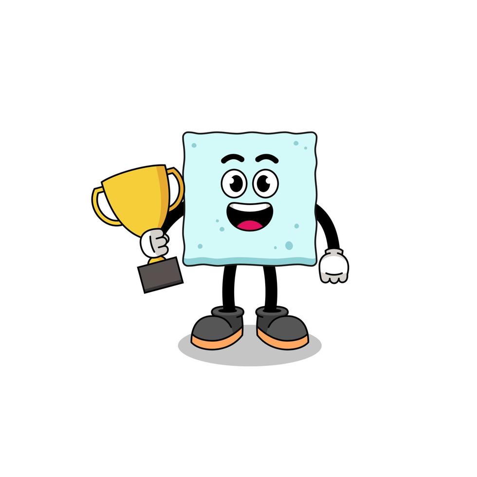 Cartoon mascot of sugar cube holding a trophy vector