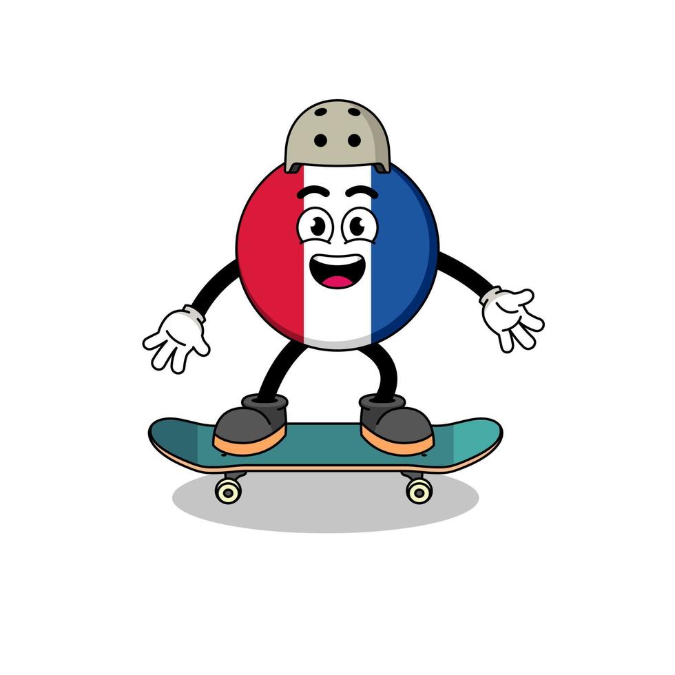 mascota de la bandera de francia jugando una patineta vector