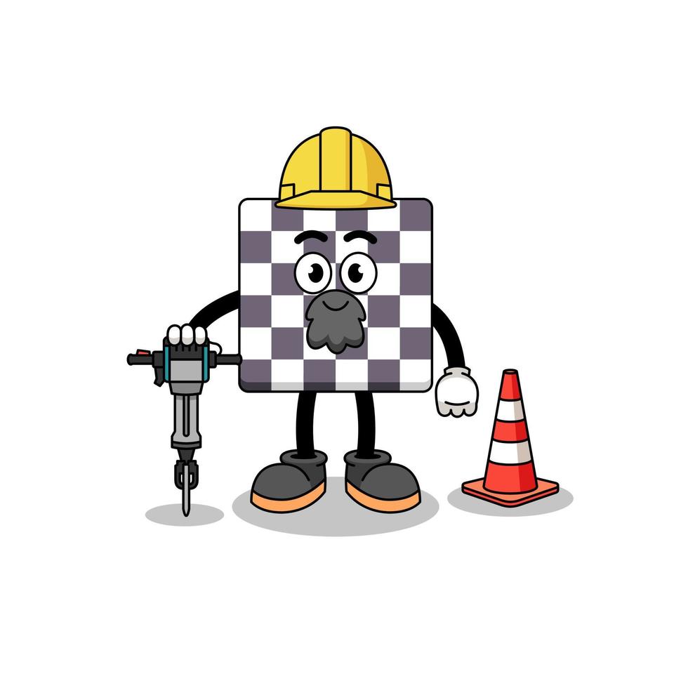 caricatura de personaje de tablero de ajedrez trabajando en la construcción de carreteras vector