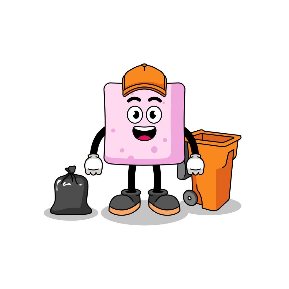 Illustration of marshmallow cartoon as a garbage collector vector