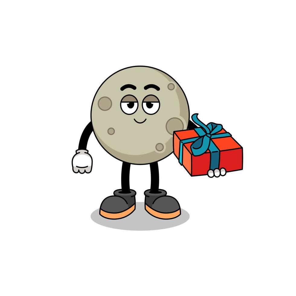 moon mascot illustration giving a gift vector