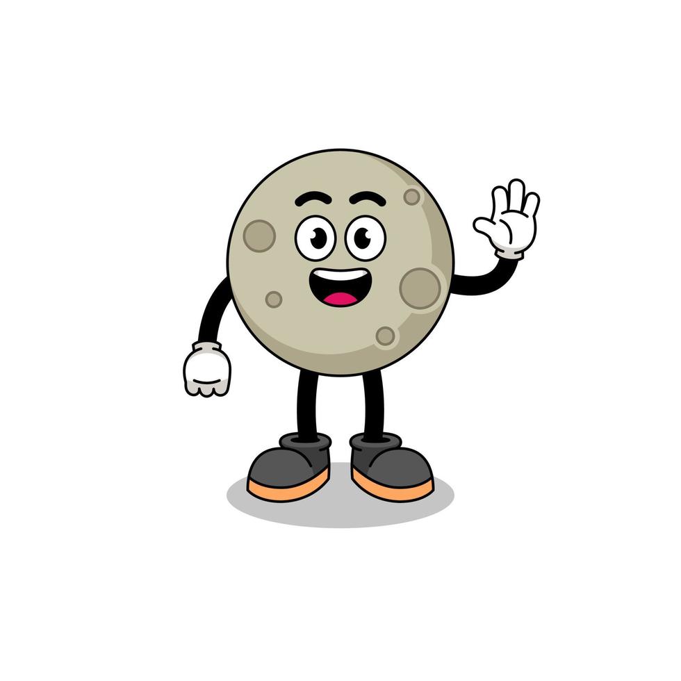 moon cartoon doing wave hand gesture vector