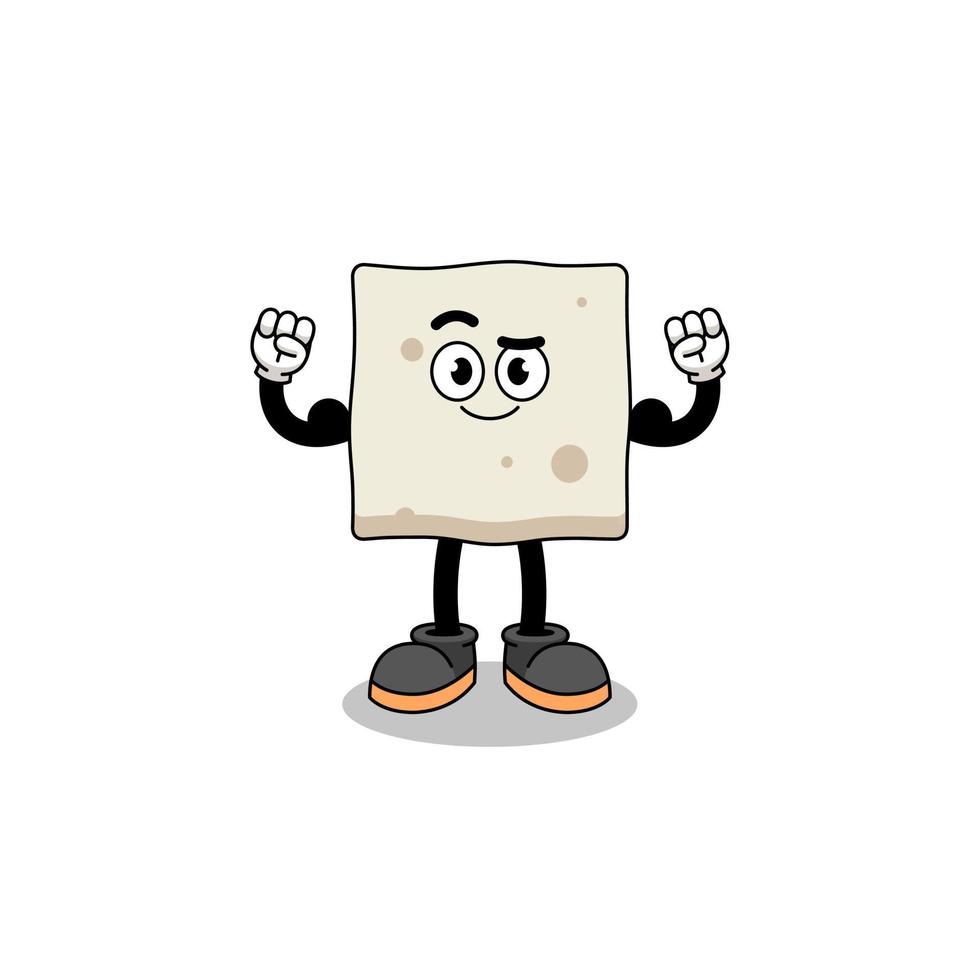 Mascot cartoon of tofu posing with muscle vector