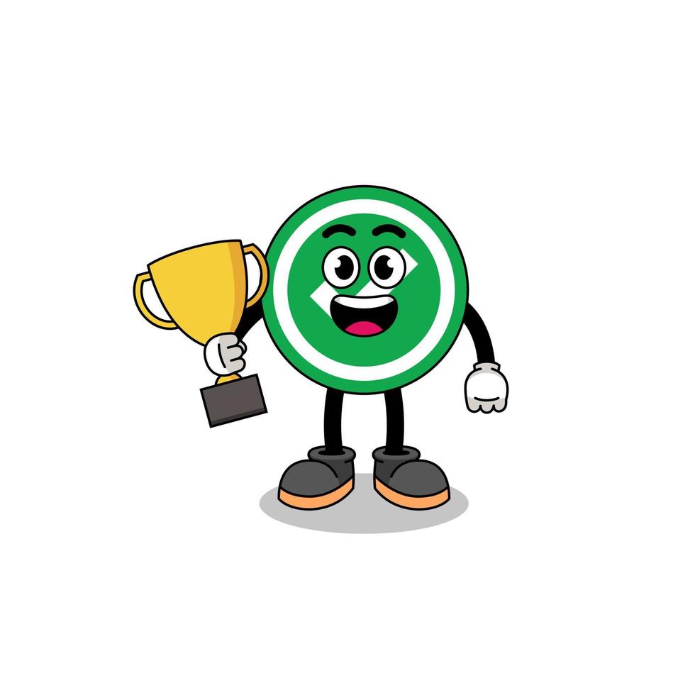 Cartoon mascot of check mark holding a trophy vector