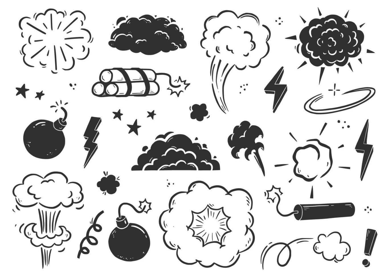 Hand drawn explosion, bomb, smoke element. vector