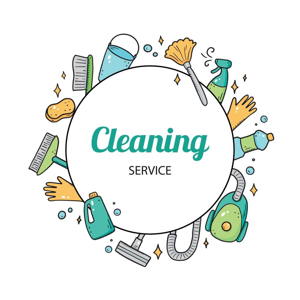 Hand drawn design template of cleaning equipments vector