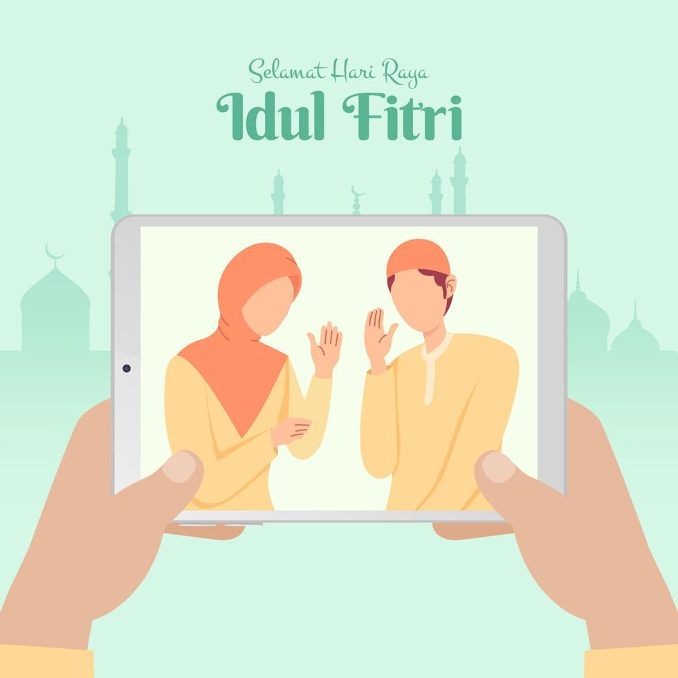 Selamat hari raya Idul Fitri is another language of happy eid mubarak in Indonesian vector