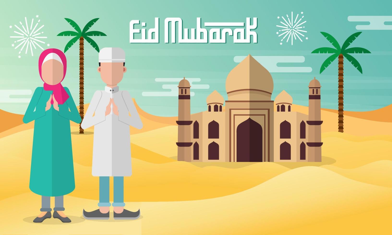 tarjeta de felicitación eid mubarak en ilustración vectorial de estilo plano. vector