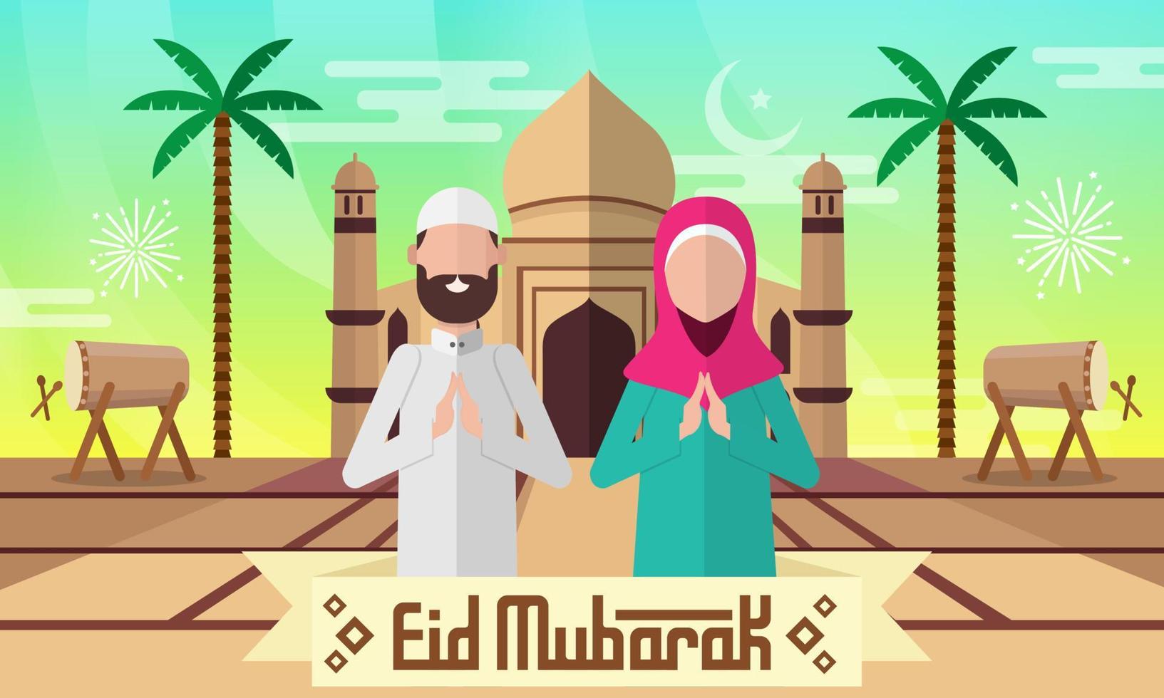 tarjeta de felicitación eid mubarak en ilustración vectorial de estilo plano. vector