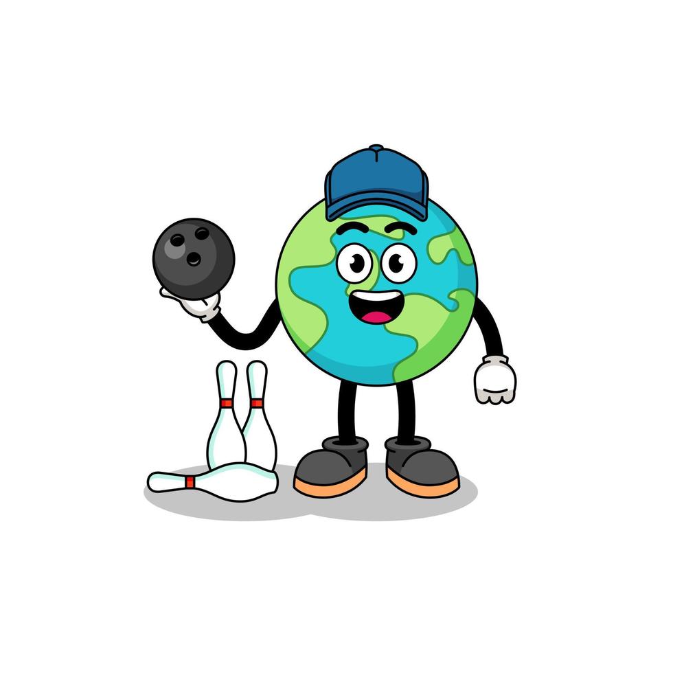 Mascot of earth as a bowling player vector