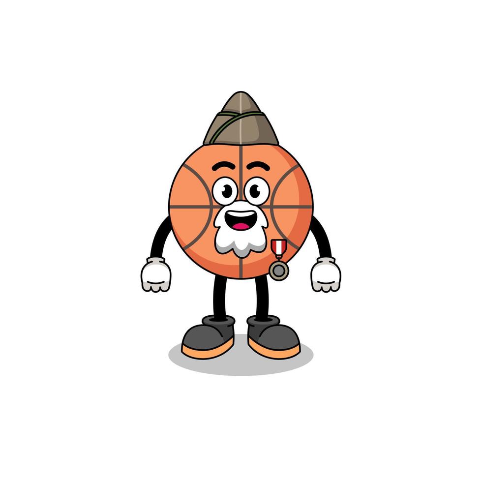 Character cartoon of basketball as a veteran vector