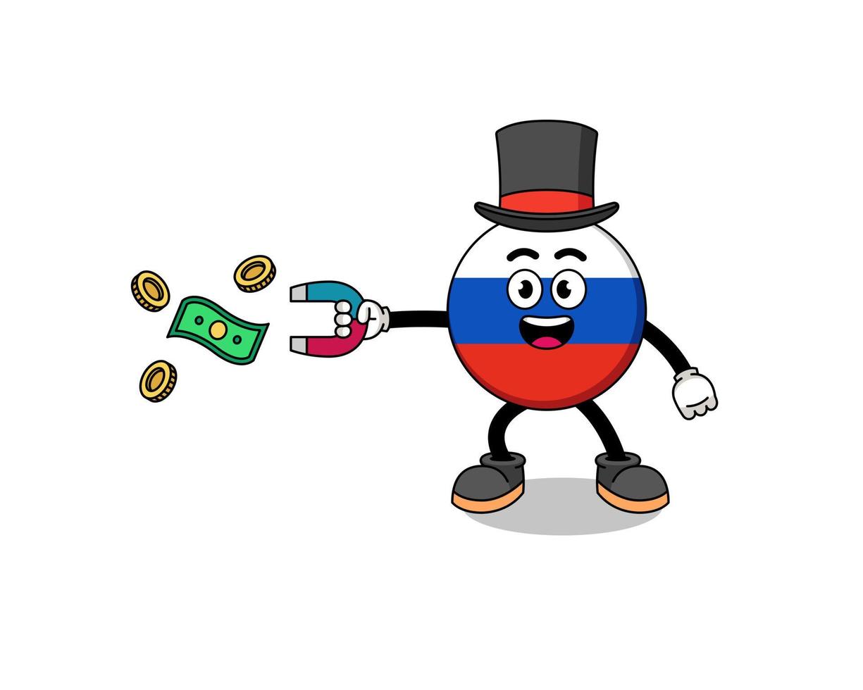ilustración de personaje de la bandera de rusia atrapando dinero con un imán vector