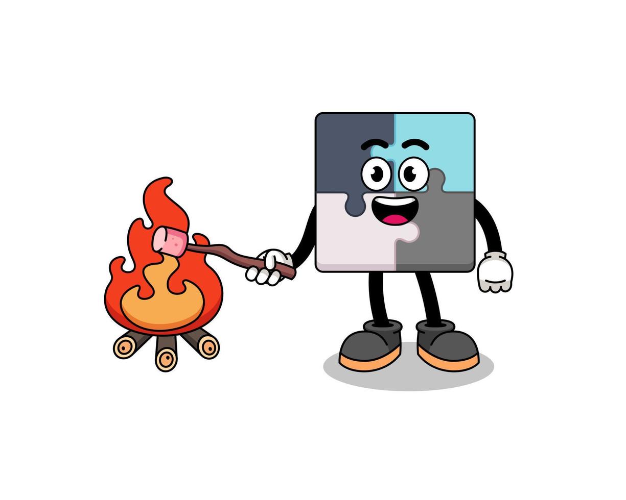 Illustration of jigsaw puzzle burning a marshmallow vector