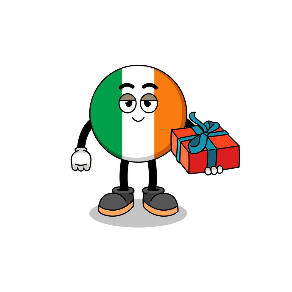 ilustración de la mascota de la bandera de irlanda dando un regalo vector