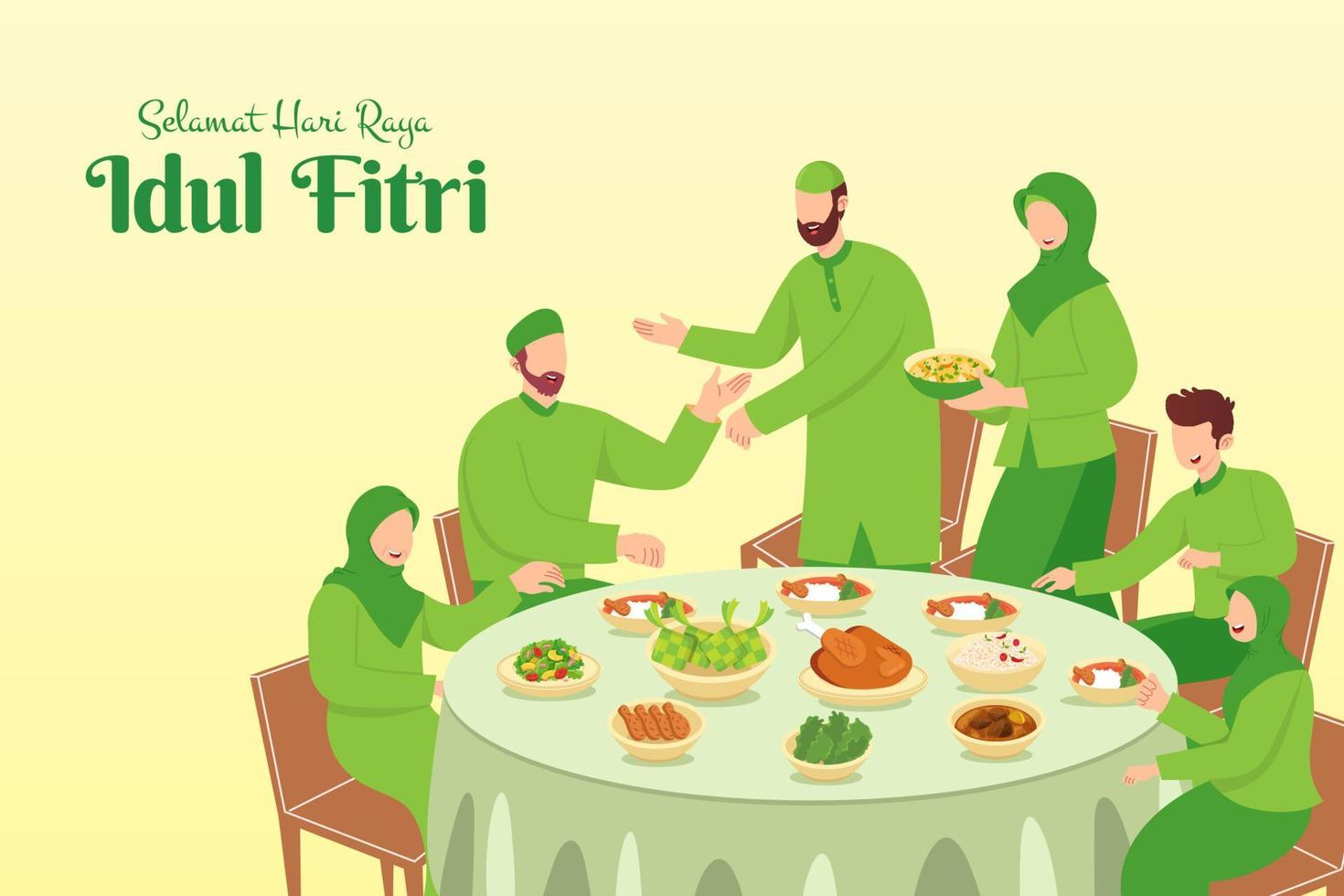 Selamat hari raya Idul Fitri is another language of happy eid mubarak in Indonesian vector