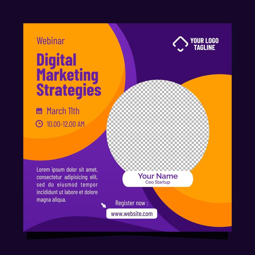 Webinar digital marketing strategis social media post template vector