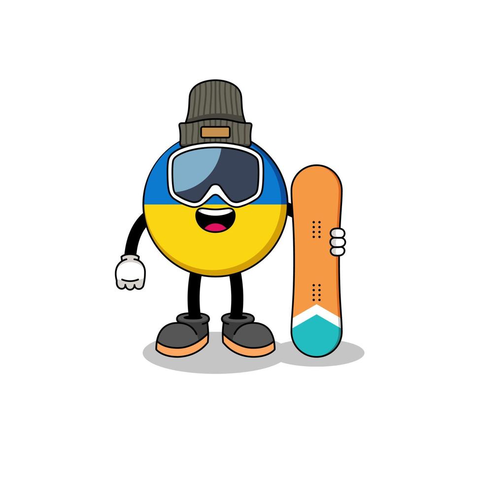 Mascot cartoon of ukraine flag snowboard player vector