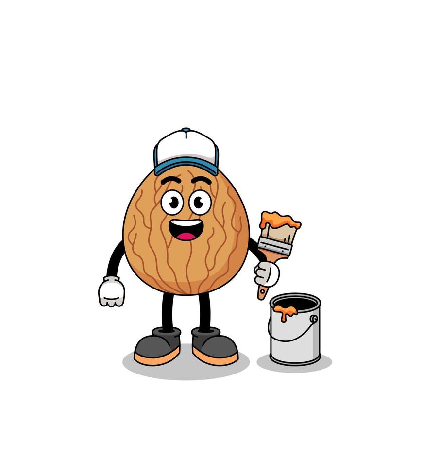Character mascot of almond as a painter vector