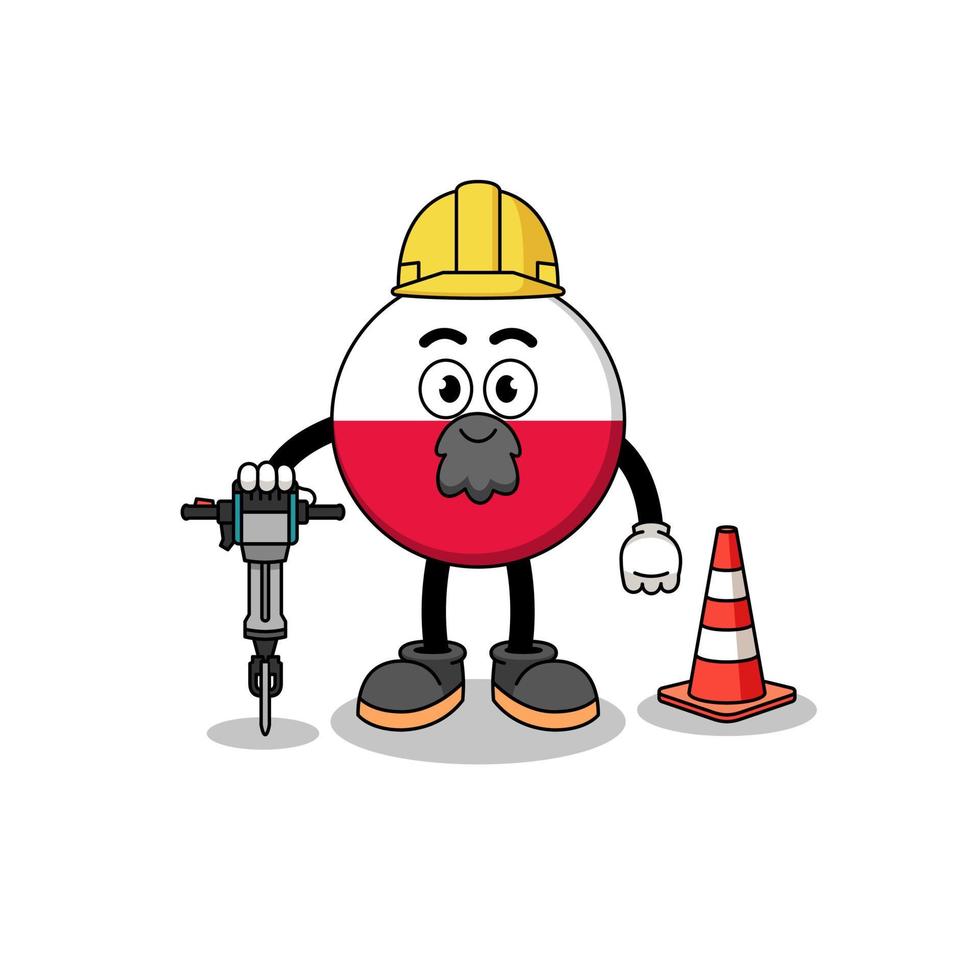 caricatura de personaje de la bandera de polonia trabajando en la construcción de carreteras vector